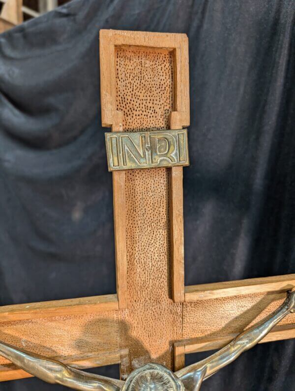 Large Modern Hardwood and Metal Altar Cross from St Barnabus Epsom