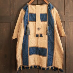 Vintage Blue & Cream Damask Silk Dalmatic with Cords Tassels & Deacon's Stole