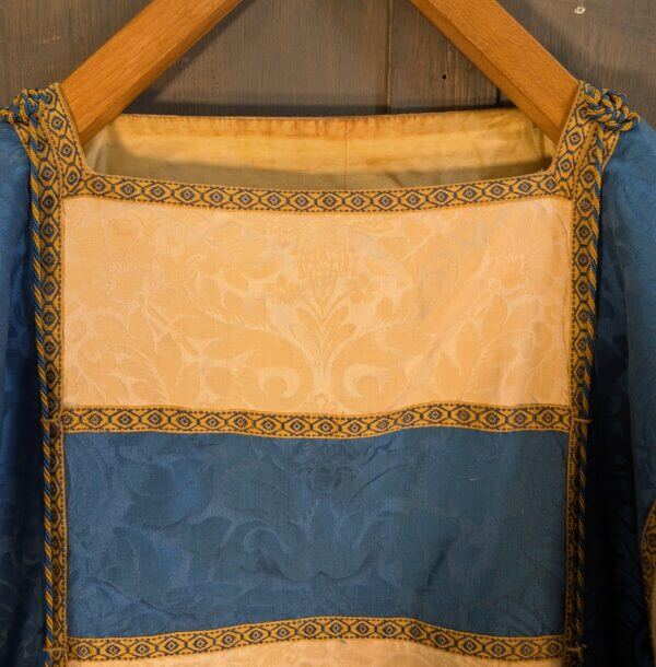 Vintage Blue & Cream Damask Silk Dalmatic with Cords Tassels & Deacon's Stole