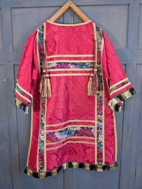 Spectacular Red Damask Silk Dalmatic with Two Bars Deacon's Stole & Fringing