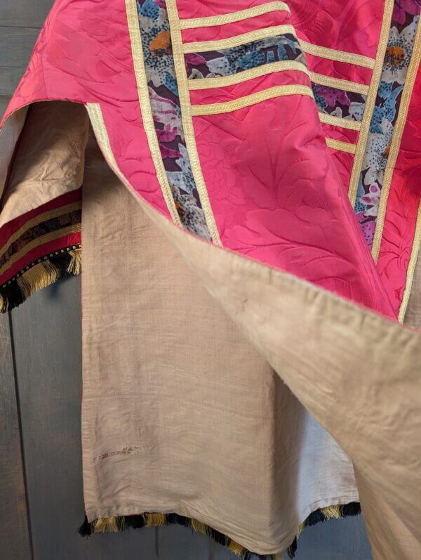 Spectacular Red Damask Silk Dalmatic with Two Bars Deacon's Stole & Fringing