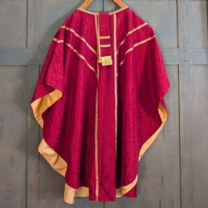 Lovely Red Silk Damask Chasuble with Gold Orphreys Maniple Burse & Stole