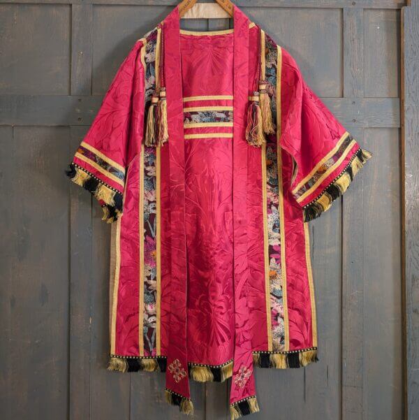 Spectacular Red Damask Silk Dalmatic with One Bar Tassels Stole Maniple etc