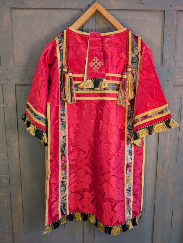 Spectacular Red Damask Silk Dalmatic with One Bar Tassels Stole Maniple etc