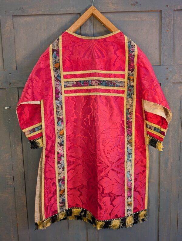 Spectacular Red Damask Silk Dalmatic with One Bar Tassels Stole Maniple etc