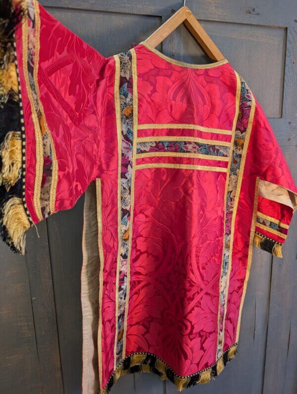 Spectacular Red Damask Silk Dalmatic with One Bar Tassels Stole Maniple etc