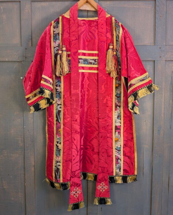 Spectacular Red Damask Silk Dalmatic with One Bar Tassels Stole Maniple etc