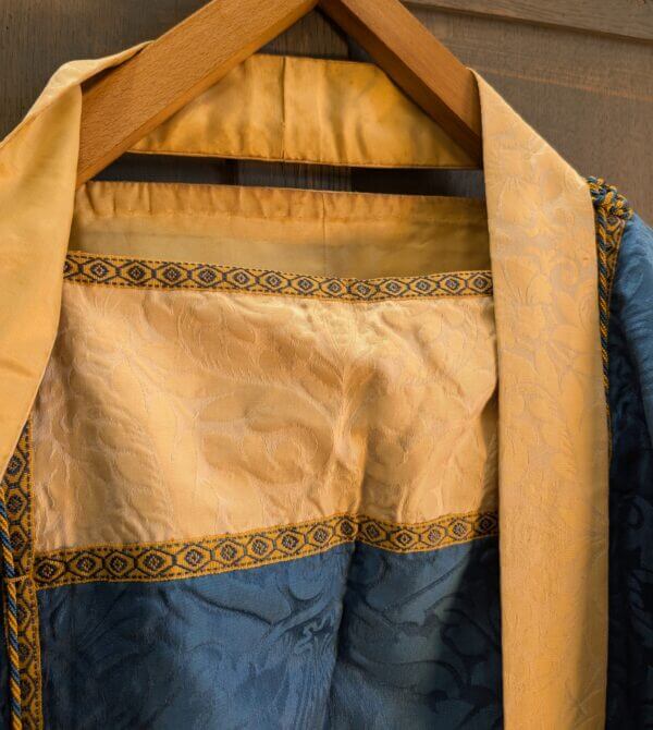 Blue & Cream Damask Silk Dalmatic with Yellow Blue Orphreys 'H' Design Tassels Stole & Maniple