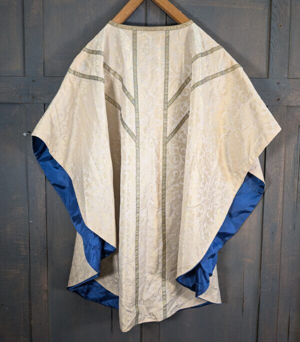 Vintage Cream Silk with Gold Orphreys Chasuble Blue Silk Lining Stole etc