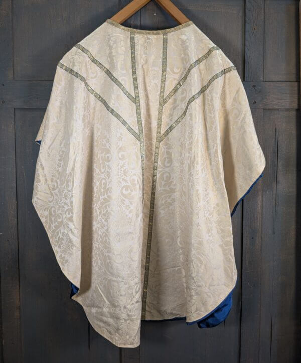 Vintage Cream Silk with Gold Orphreys Chasuble Blue Silk Lining Stole etc