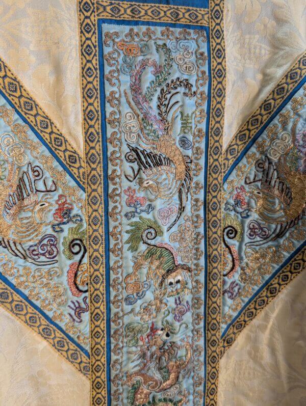 Very Good Quality Beautiful Vintage Blue & Cream Chasuble with Broad Chinese Design Orphreys