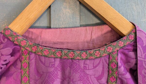 1950's Vintage Unusual Purple Silk with Pink Lining Chasuble with Stole