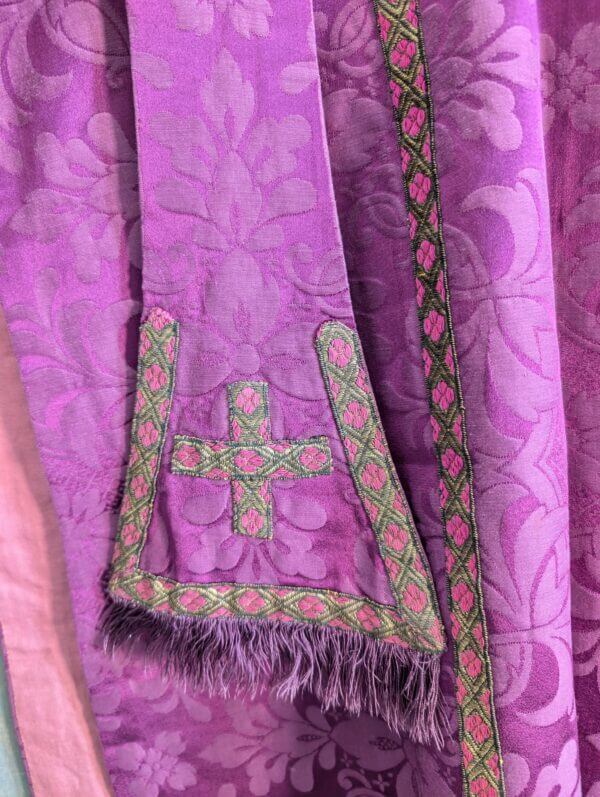 1950's Vintage Unusual Purple Silk with Pink Lining Chasuble with Stole