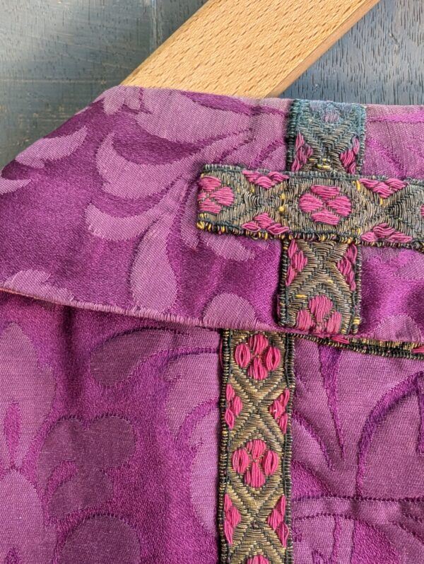 1950's Vintage Unusual Purple Silk with Pink Lining Chasuble with Stole