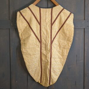 Simple Vintage Gothic Revival Gold Chasuble with Brown Red Orphrey 'Y'