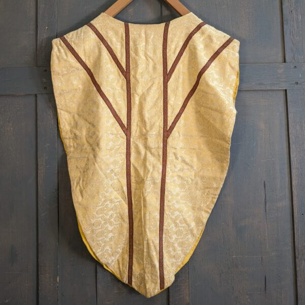 Simple Vintage Gothic Revival Gold Chasuble with Brown Red Orphrey 'Y'