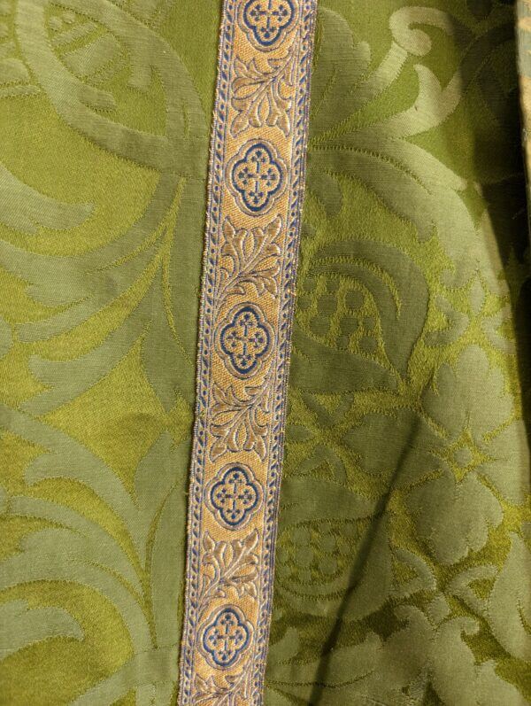 1940's Vintage 'Cross' Roman Chasuble in Green Damask Silk with Stole