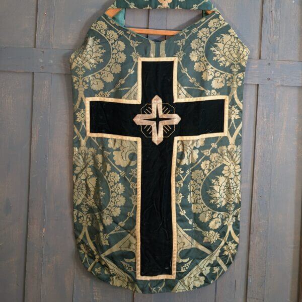 Unusual & Striking Dark Green Damask & Velvet Roman Chasuble with Stole