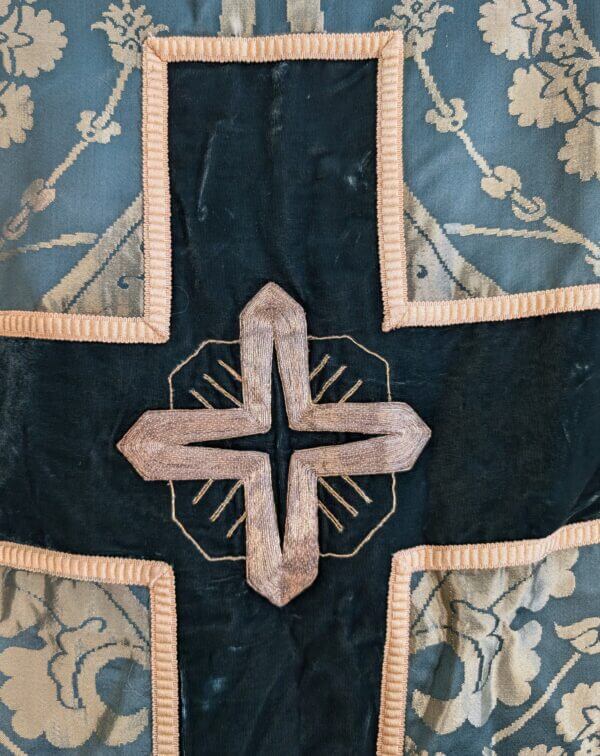 Unusual & Striking Dark Green Damask & Velvet Roman Chasuble with Stole