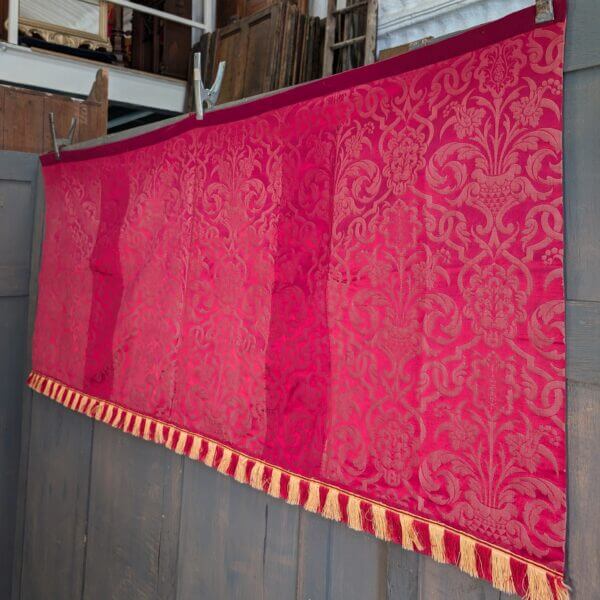 Large Vintage Red Damask Silk Altar Frontal with Fringe