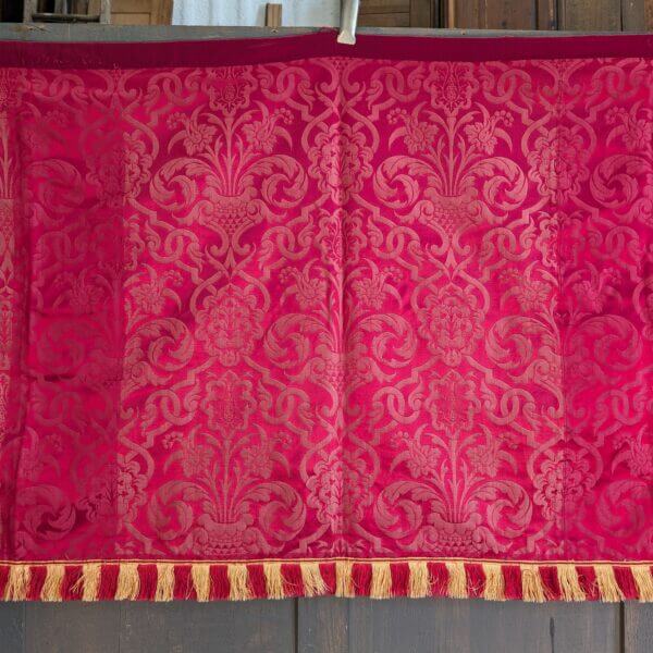 Large Vintage Red Damask Silk Altar Frontal with Fringe