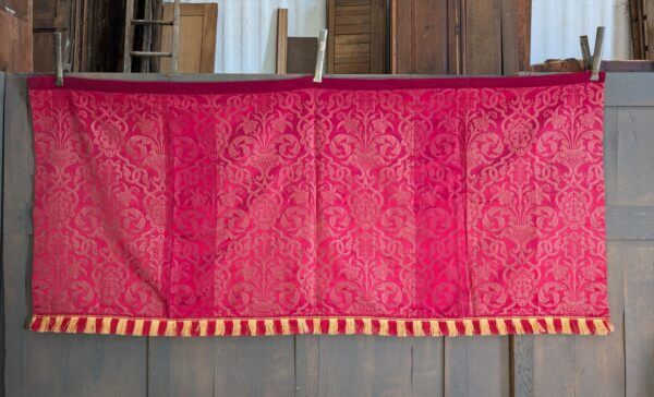 Large Vintage Red Damask Silk Altar Frontal with Fringe