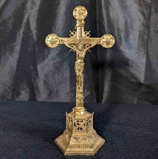 Ornate Continental Gilt Silver Vintage Table Crucifix