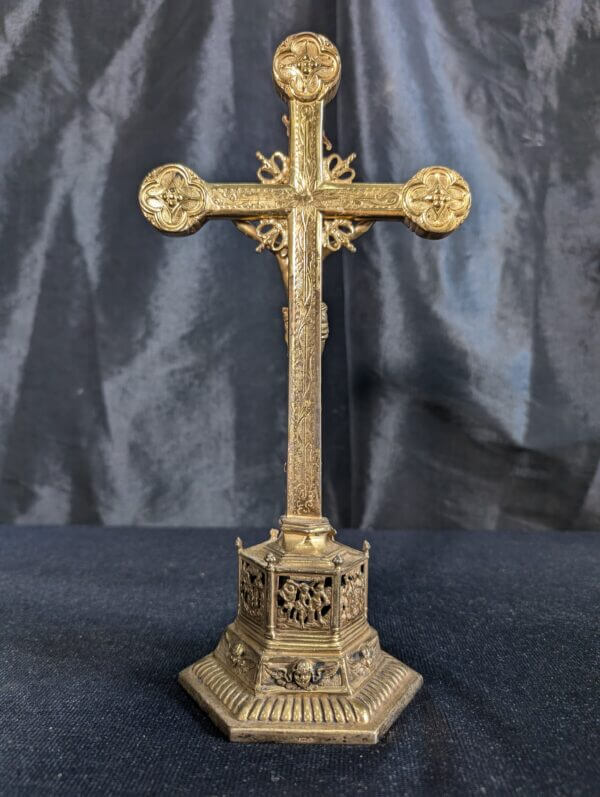 Ornate Continental Gilt Silver Vintage Table Crucifix