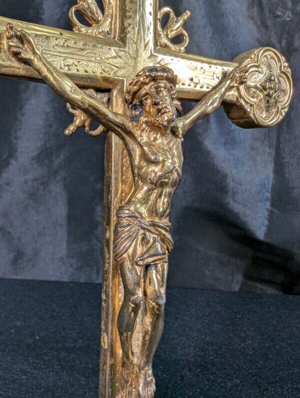 Ornate Continental Gilt Silver Vintage Table Crucifix