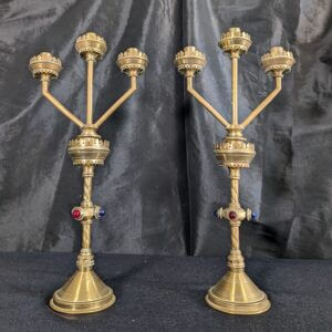 Hart Son Peard & Co C1880 Pair of Gothic Revival Three Branch Church Candelabra