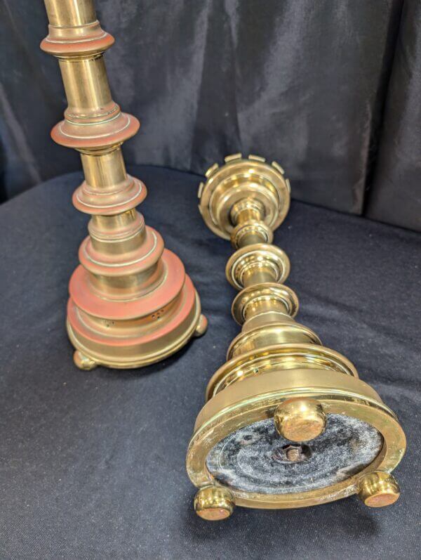 Grand Large Pair of Brass Neo-Gothic Church Altar Candlesticks by Hart Son Peard & Co C1880