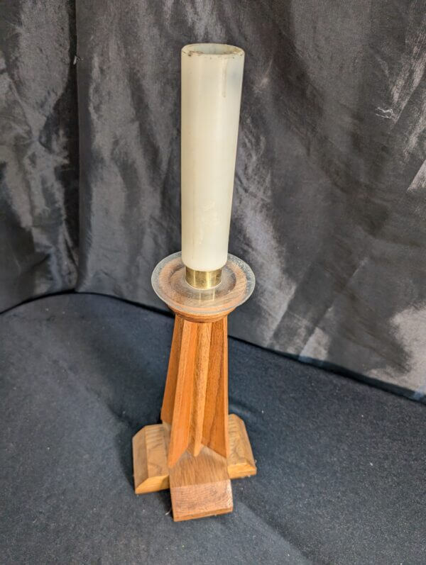 Modernist 1970's Vintage Oak Church Altar Candlestick