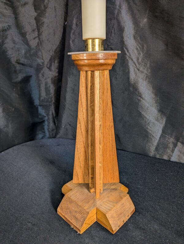 Modernist 1970's Vintage Oak Church Altar Candlestick