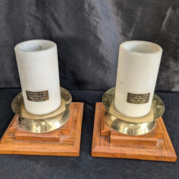 Modern Oak & Brass Low Church Altar Candlesticks