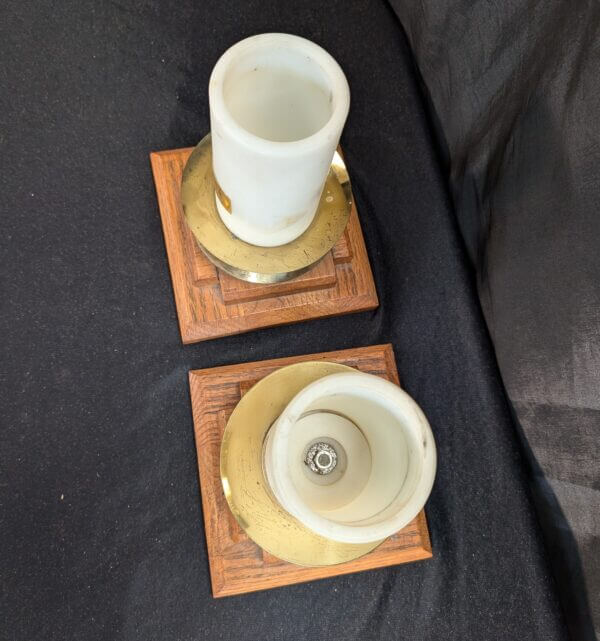 Modern Oak & Brass Low Church Altar Candlesticks