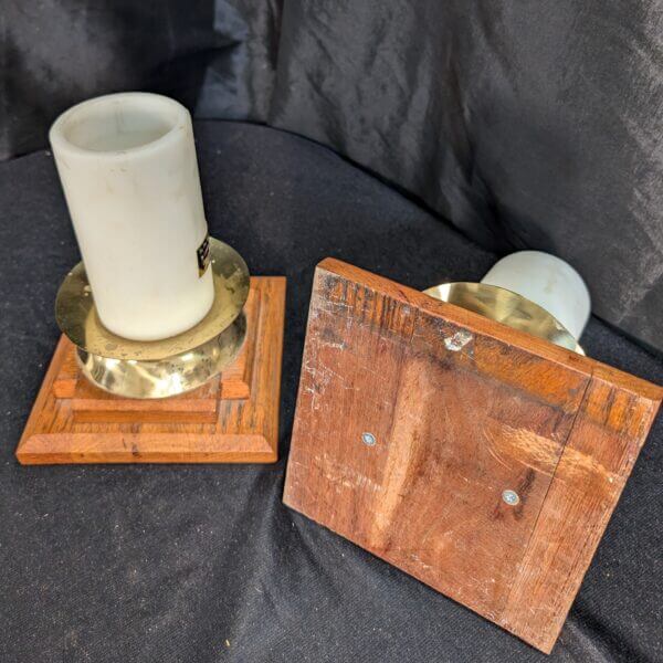 Modern Oak & Brass Low Church Altar Candlesticks