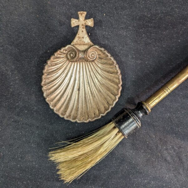 Holy Water Shell Finger Worn and Aspergillum Brush