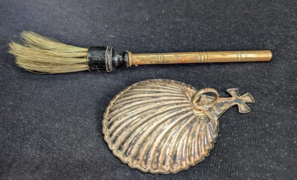 Holy Water Shell Finger Worn and Aspergillum Brush