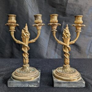 Pair of 19th Century Louis XVI Style Gilt Bronze Twin Branch French Church Candelabra