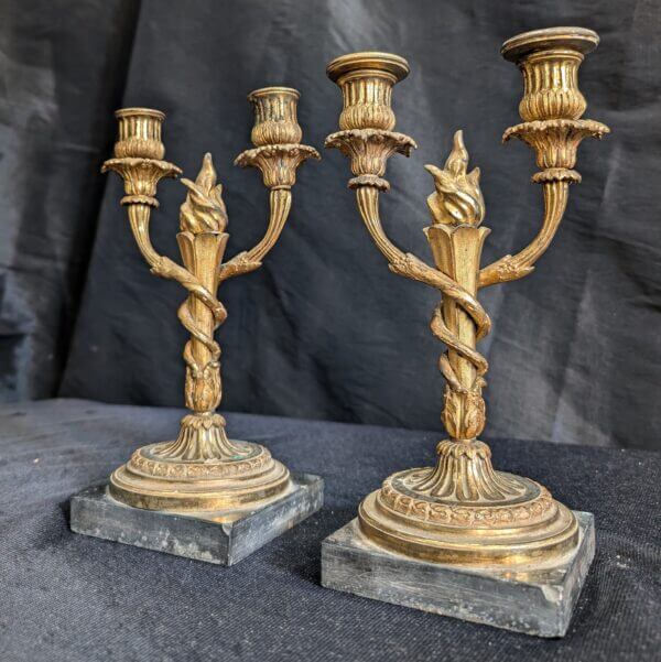 Pair of 19th Century Louis XVI Style Gilt Bronze Twin Branch French Church Candelabra