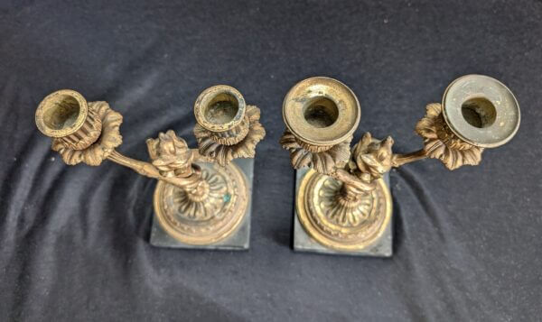 Pair of 19th Century Louis XVI Style Gilt Bronze Twin Branch French Church Candelabra