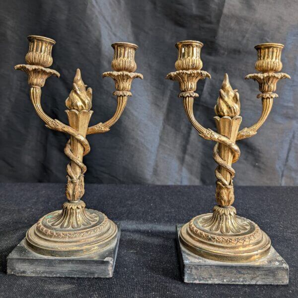 Pair of 19th Century Louis XVI Style Gilt Bronze Twin Branch French Church Candelabra