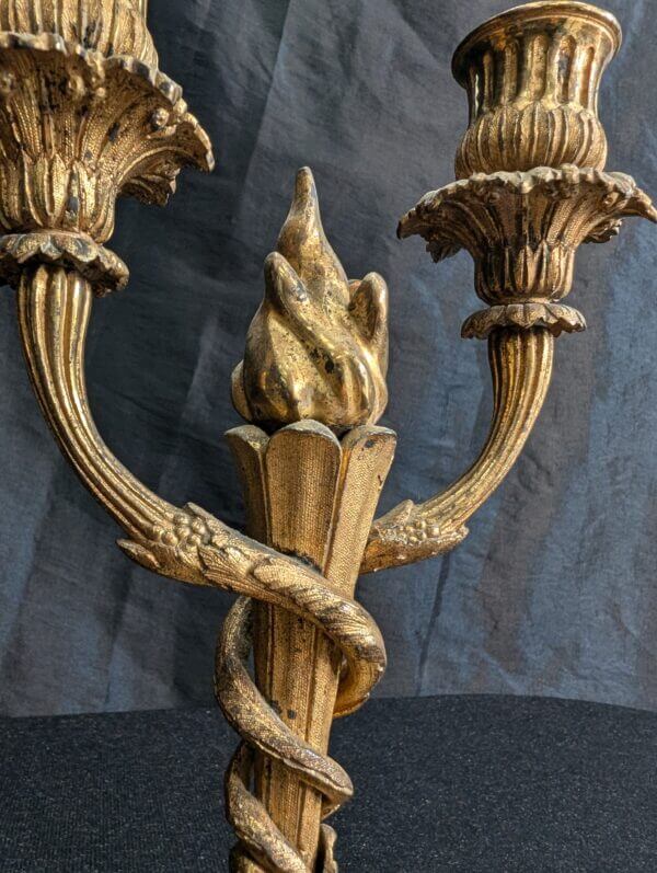 Pair of 19th Century Louis XVI Style Gilt Bronze Twin Branch French Church Candelabra