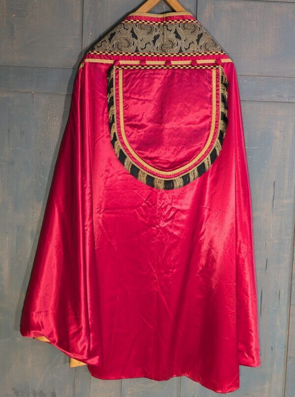 Outstanding Ruby Red Silk Cope with Gold Black Foliate Orphreys