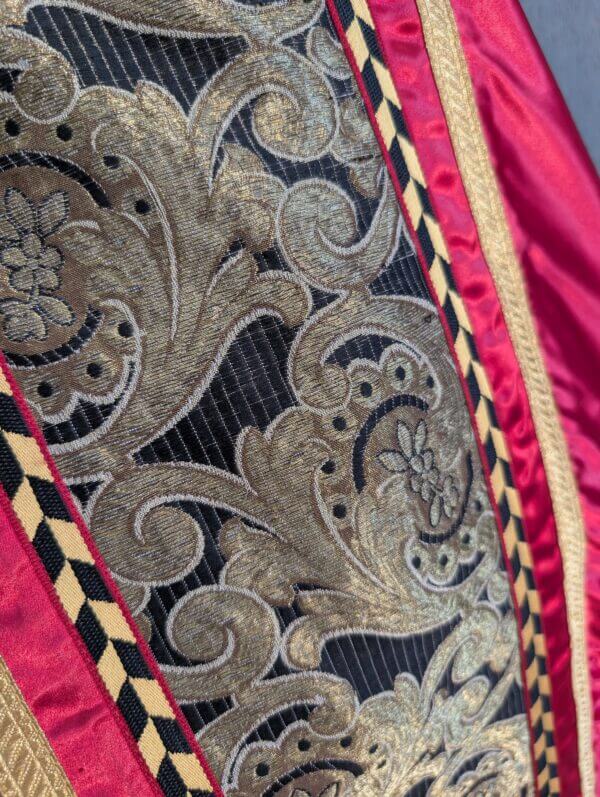 Outstanding Ruby Red Silk Cope with Gold Black Foliate Orphreys