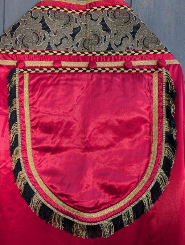 Outstanding Ruby Red Silk Cope with Gold Black Foliate Orphreys