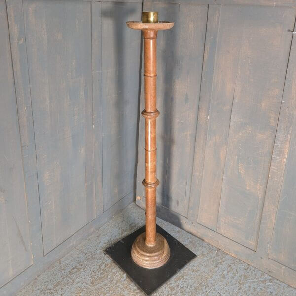 Victorian Oak & Brass Paschal Candlestick on Iron Base from St Mary's Barnham