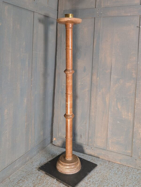 Victorian Oak & Brass Paschal Candlestick on Iron Base from St Mary's Barnham