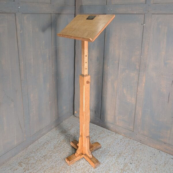 Mid-Century Adjustable Solid Oak Pedestal Lectern from Eltham URC