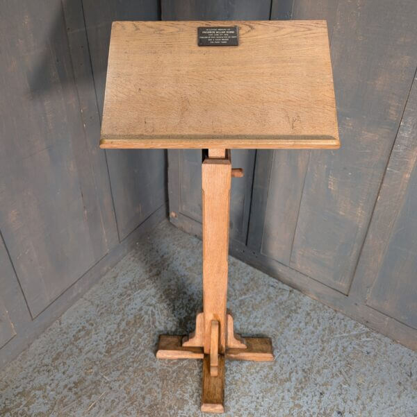 Mid-Century Adjustable Solid Oak Pedestal Lectern from Eltham URC